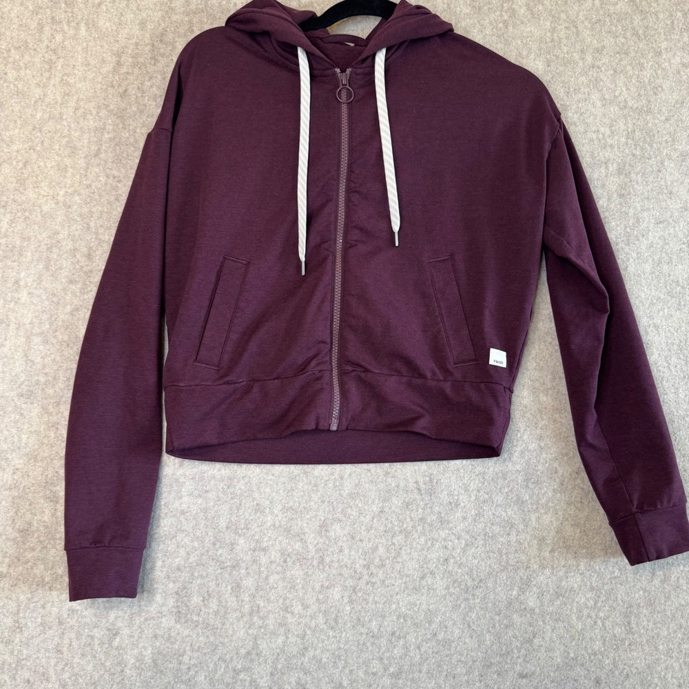 Vuori Halo Performance Zip Up Hoodie Cropped Womens XS Plum Heather Activewear